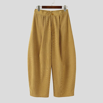 AIDASE  -  Men Corduroy Pants Solid Color Button Joggers Loose Wide Leg Trousers Men Streetwear 2025 Fashion Casual Male Long Pants aidase-shop